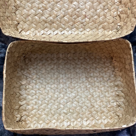 2 Handwoven Natural and Pink Storage Baskets - Picture 5 of 16